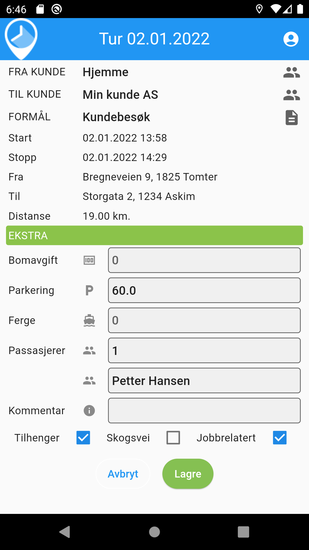 Detaljert oversikt for reise